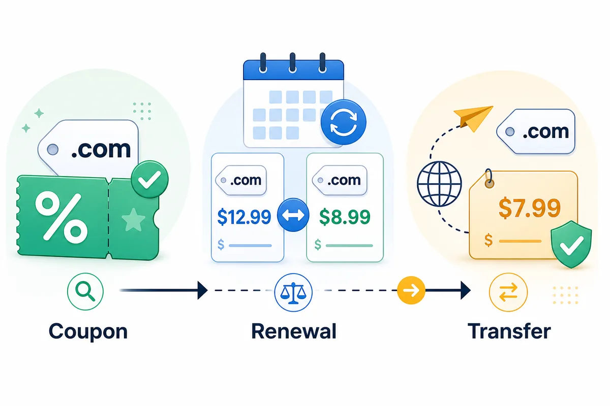 Namecheap domain renewal coupon decision flow comparing coupon, renewal and transfer options