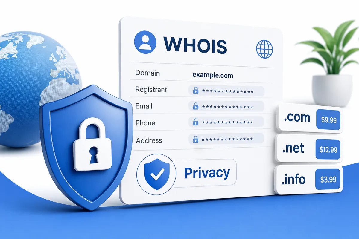 WHOIS privacy protection shielding domain contact fields from public lookup